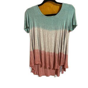 My Story‎ casual Top Blue Gray Pink Stretchy Size Medium